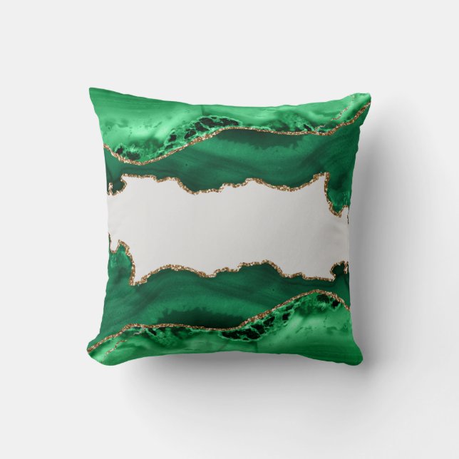 Emerald Green Agate Malachite Stone Gold Throw Pillow (Front)