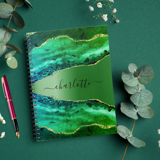 Emerald green agate marble name script notebook (Creator Uploaded)
