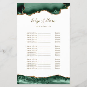 emerald green agate on white price list flyer