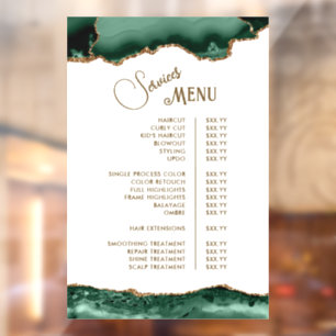 Emerald Green Agate on White Services Menu Window Cling
