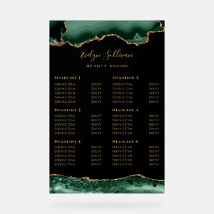 Emerald Green Agate Price List Acrylic Sign