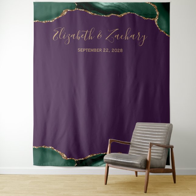 Emerald Green Agate Purple Wedding Photo Booth Tapestry (In Situ)