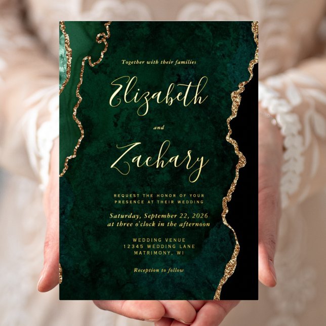 Emerald Green Agate Whimsical Script Wedding (Creator Uploaded)