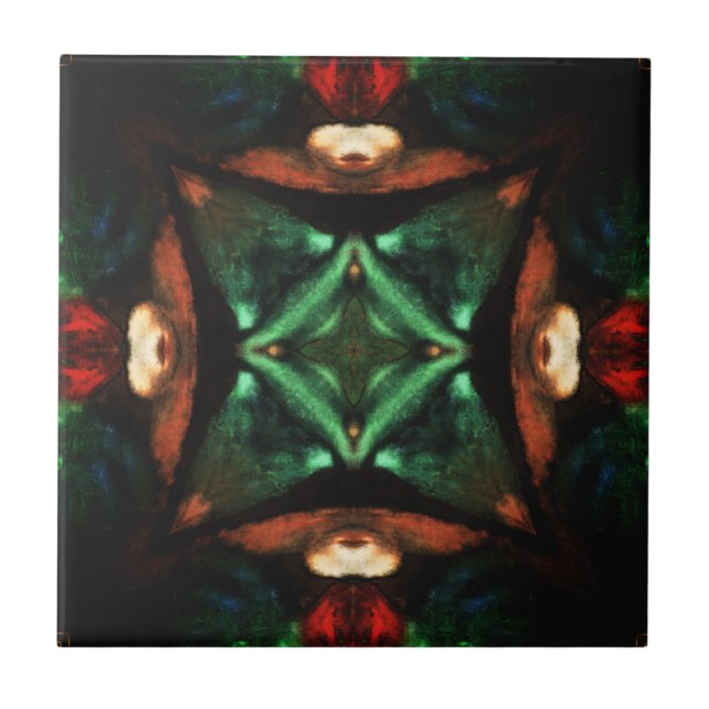 Emerald green amber gorgeous geometric art tile (Front)