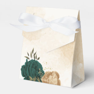 emerald green and beige gold flowers wedding favor box