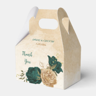 emerald green and beige gold flowers wedding favor box