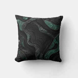 Emerald Green and Black Abstract Luxury Dark Home Throw Pillow