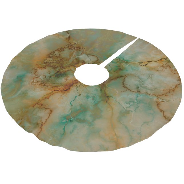 Emerald Green and Copper Gold Marble Brushed Polyester Tree Skirt (Angled)