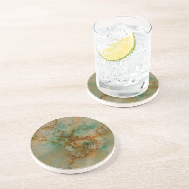 Emerald Green and Copper Gold Marble Coaster (Side)