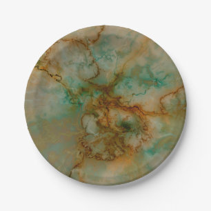 Emerald Green and Copper Gold Marble Paper Plate