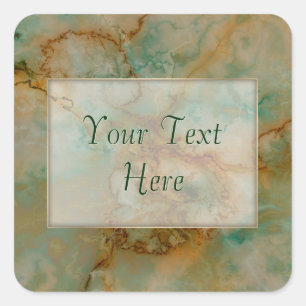 Emerald Green and Copper Gold Marble Square Sticker