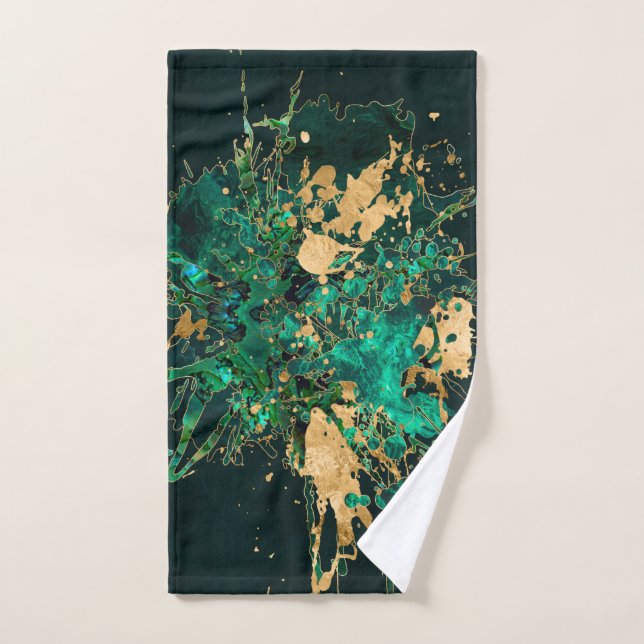 Emerald Green and Gold abstract Bath Towel Set (Hand Towel)