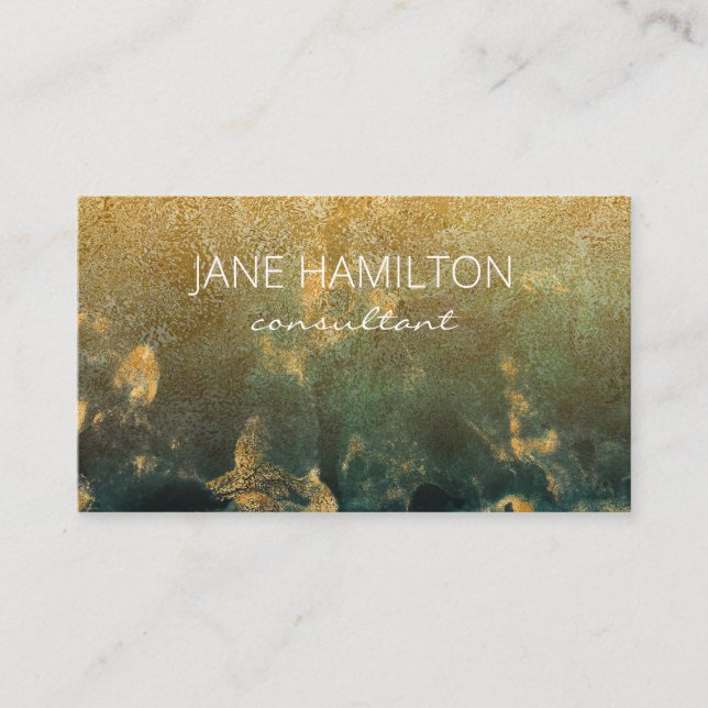 Emerald Green and Gold Abstract Business Card (Front)