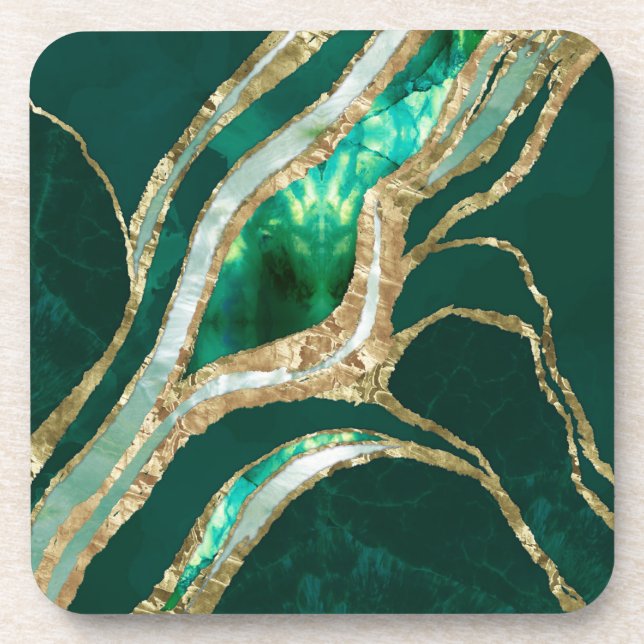 Emerald Green and Gold abstract Coaster (Front)