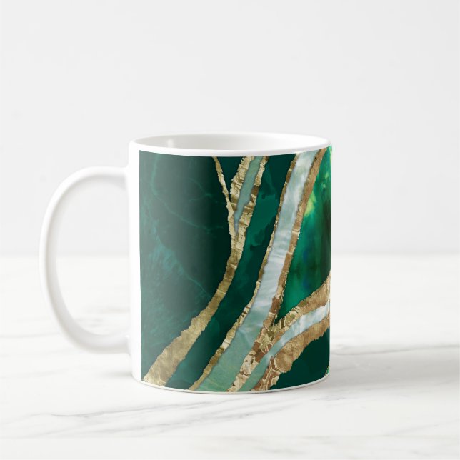 Emerald Green and Gold abstract Coffee Mug (Left)