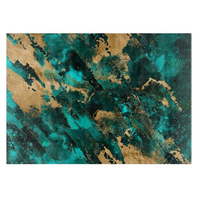 Emerald Green and Gold abstract Cutting Board (Front)