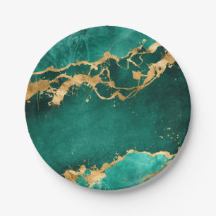 Emerald Green and Gold abstract Paper Plate