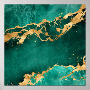 Emerald Green and Gold abstract Poster