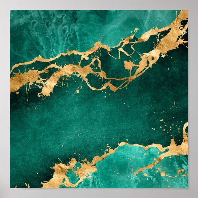 Emerald Green and Gold abstract Poster (Front)