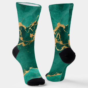 Emerald Green and Gold abstract Socks