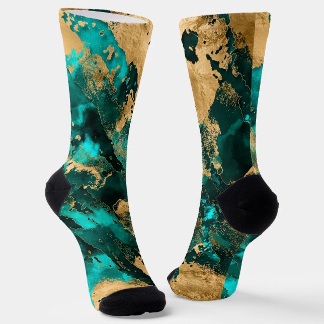 Emerald Green and Gold abstract Socks (Angled)