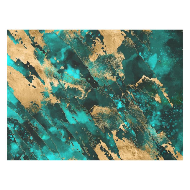 Emerald Green and Gold abstract Tablecloth (Front (Horizontal))