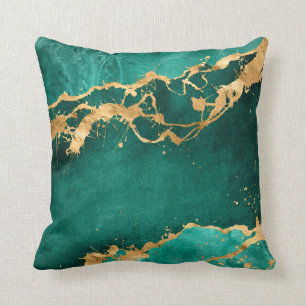 Emerald Green and Gold abstract Throw Pillow
