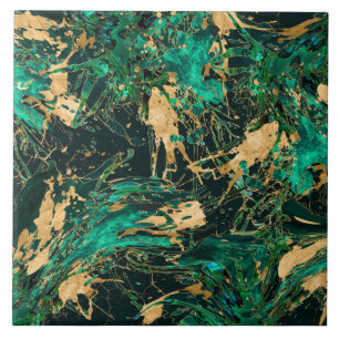 Emerald Green and Gold abstract Tile