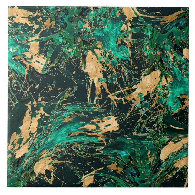 Emerald Green and Gold abstract Tile (Front)
