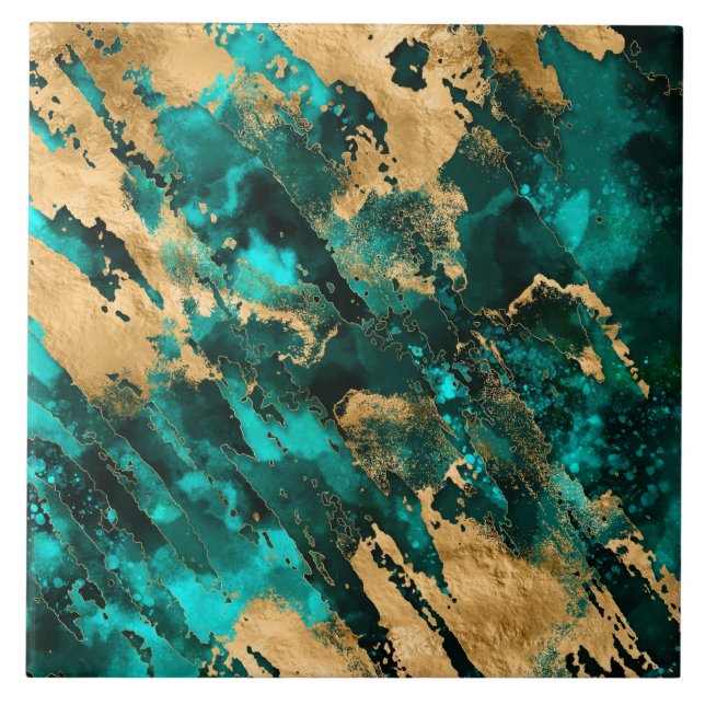 Emerald Green and Gold abstract Tile (Front)