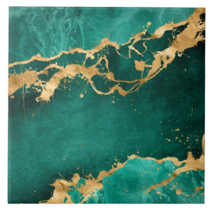 Emerald Green and Gold abstract Tile