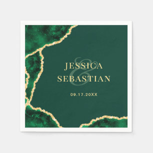 Emerald Green and Gold Agate Elegant Wedding Napkin