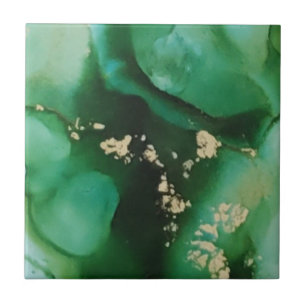 Emerald Green and Gold Agate Quartz  Tile