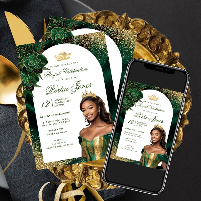 Emerald Green and Gold Arch Birthday Invitation (Creator Uploaded)