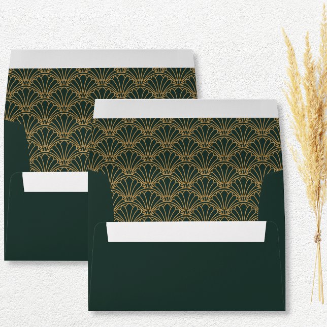 Emerald Green and Gold Art Deco Fan Flower Motif Envelope (Creator Uploaded)
