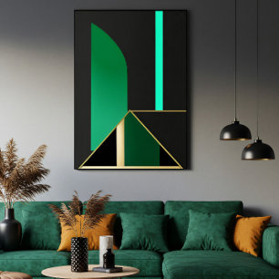 Emerald Green and Gold Art Deco Geometric Abstract Poster