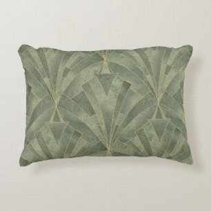 Emerald Green and Gold Art Deco Pattern Accent Pillow