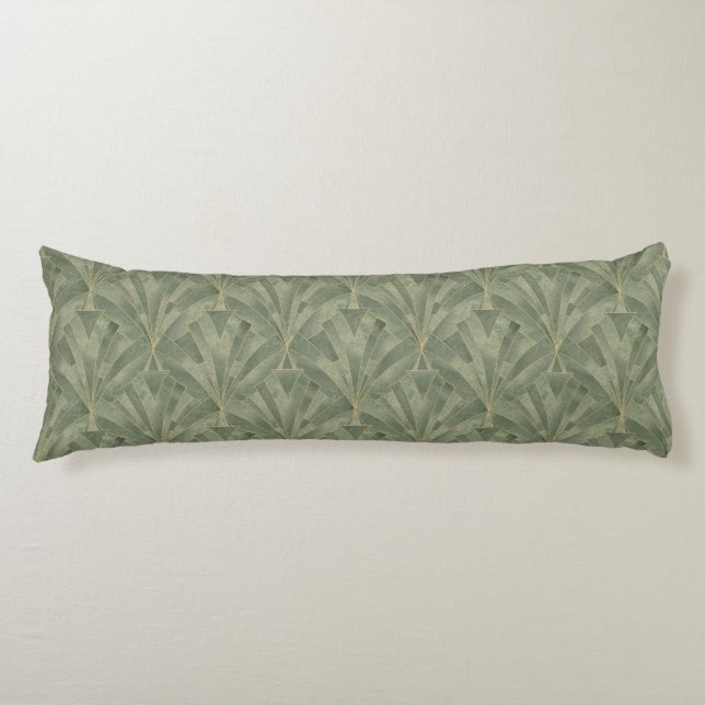 Emerald Green and Gold Art Deco Pattern Body Pillow (Front)