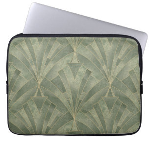 Emerald Green and Gold Art Deco Pattern Laptop Sleeve