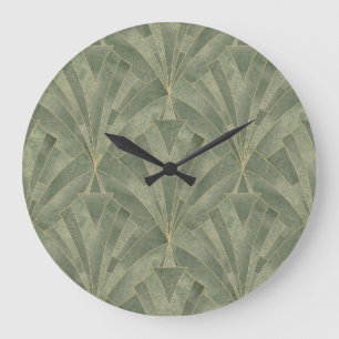 Emerald Green and Gold Art Deco Pattern Large Clock
