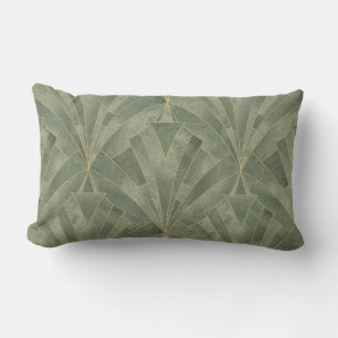 Emerald Green and Gold Art Deco Pattern Lumbar Pillow