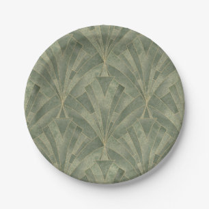 Emerald Green and Gold Art Deco Pattern Paper Plate