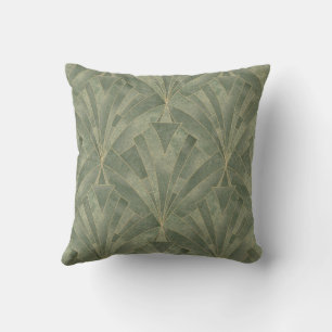 Emerald Green and Gold Art Deco Pattern Throw Pill Pillow