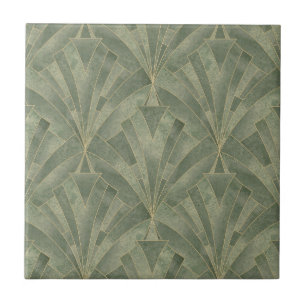 Emerald Green and Gold Art Deco Pattern Tile