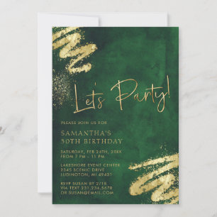 Emerald Green and Gold Birthday Invitation