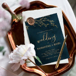Emerald Green and Gold Botanical Elegant Wedding Invitation<br><div class="desc">Emerald Green and Gold Botanical Elegant Wedding Invitation</div>