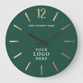 Emerald Green and Gold Corporate Logo Business Large Clock
