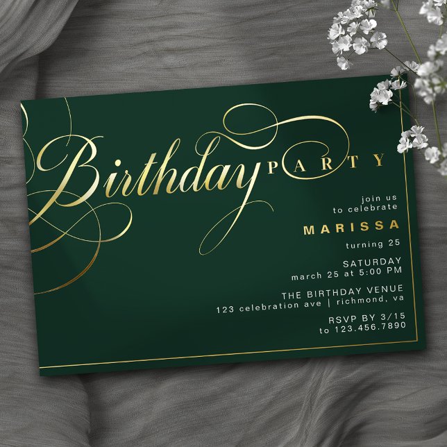 Emerald Green and Gold | Elegant Script Birthday (Creator Uploaded)