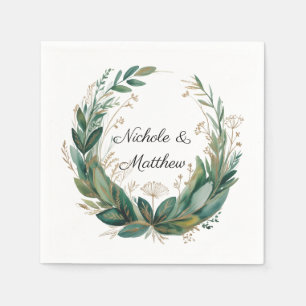 Emerald Green and Gold Floral Frame Wedding Napkin