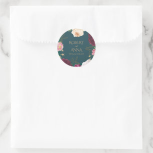  Emerald Green and gold Floral Wedding Classic Round Sticker